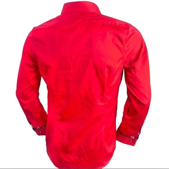 Anton Alexander Bright Red With Black French Cuff Dress Shirt Button Up Size M - Picture 2 of 13
